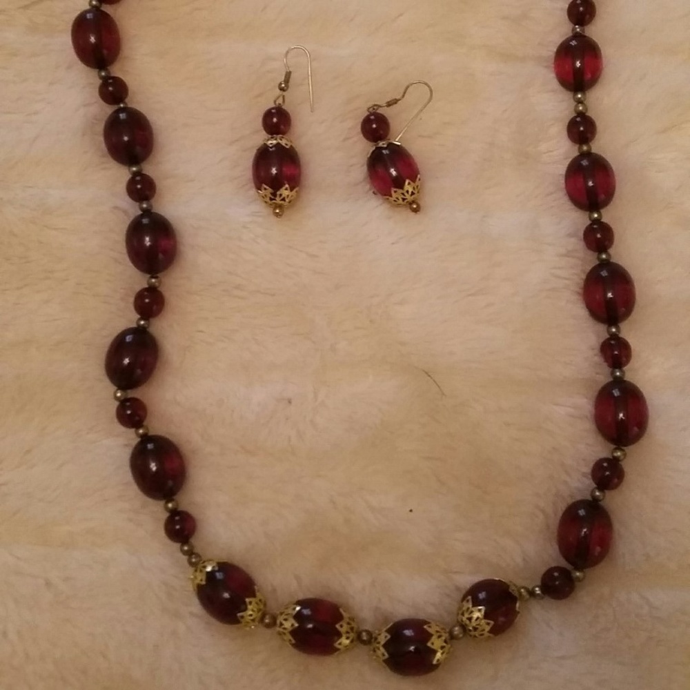 Vintage ruby necklace and earrings